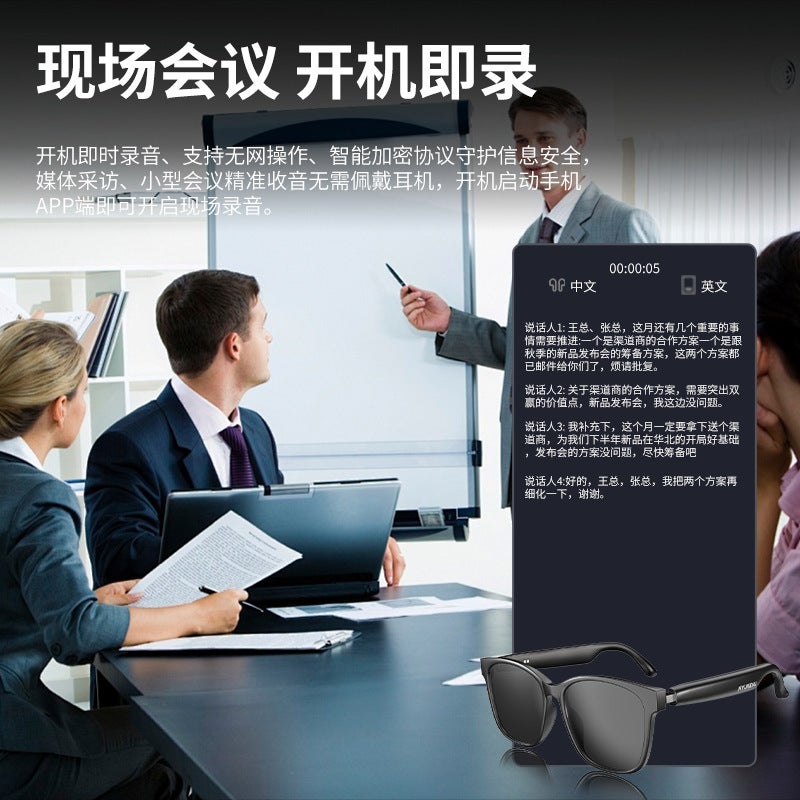 Black Technology Modern Hy-C8 Wireless Bluetooth Headset Real-Time Translation Ai Smart Glasses Multi-Language Simultaneous Translation - Image 4